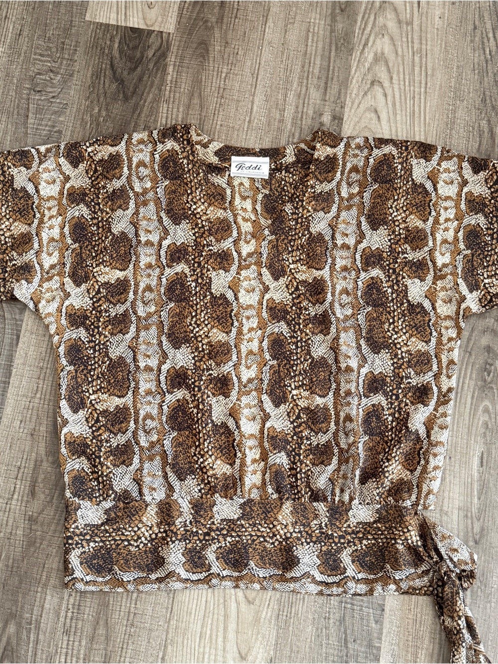 Vintage Teddi Of California Snakeskin Print Side Tie Top / 80s 90s Blouse